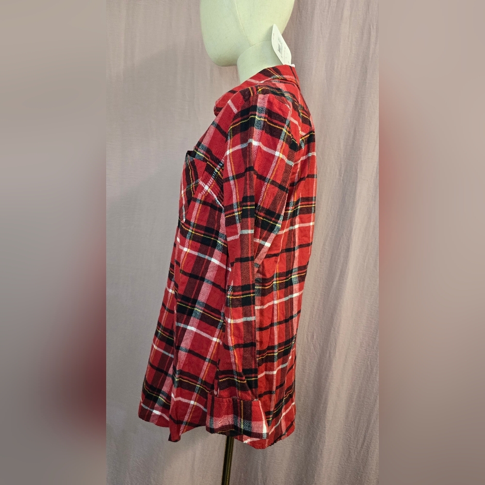 Isabel Maternity Women's Maternity Plaid Flannel Popover Tunin Top, Red - SMALL - Picture 5 of 8